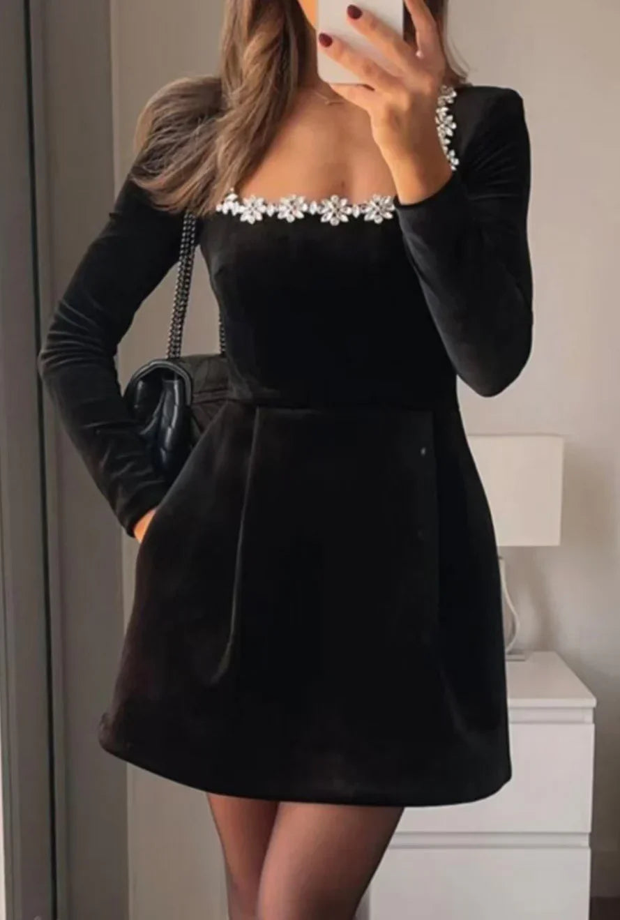 Elegant Square Neck Mini Dress