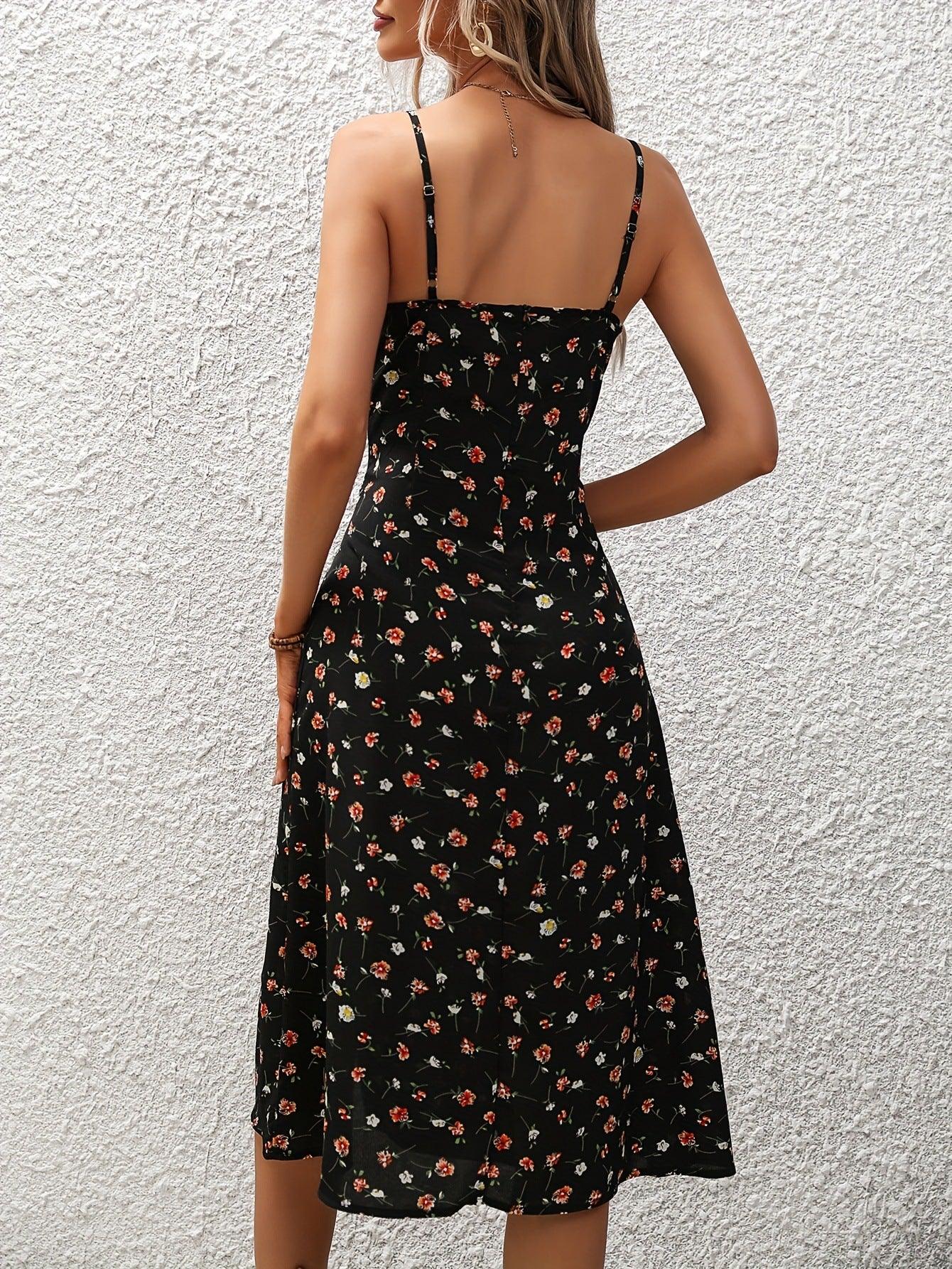 Polka Dot Split Suspender Long Dress