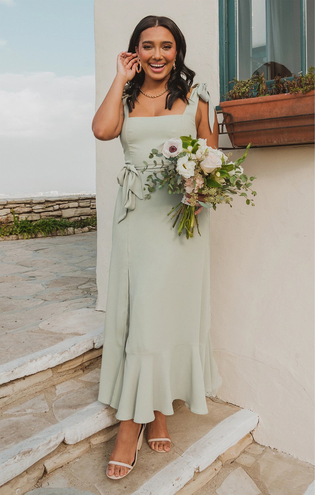 Summer Breeze Split Suspender Midi Dress
