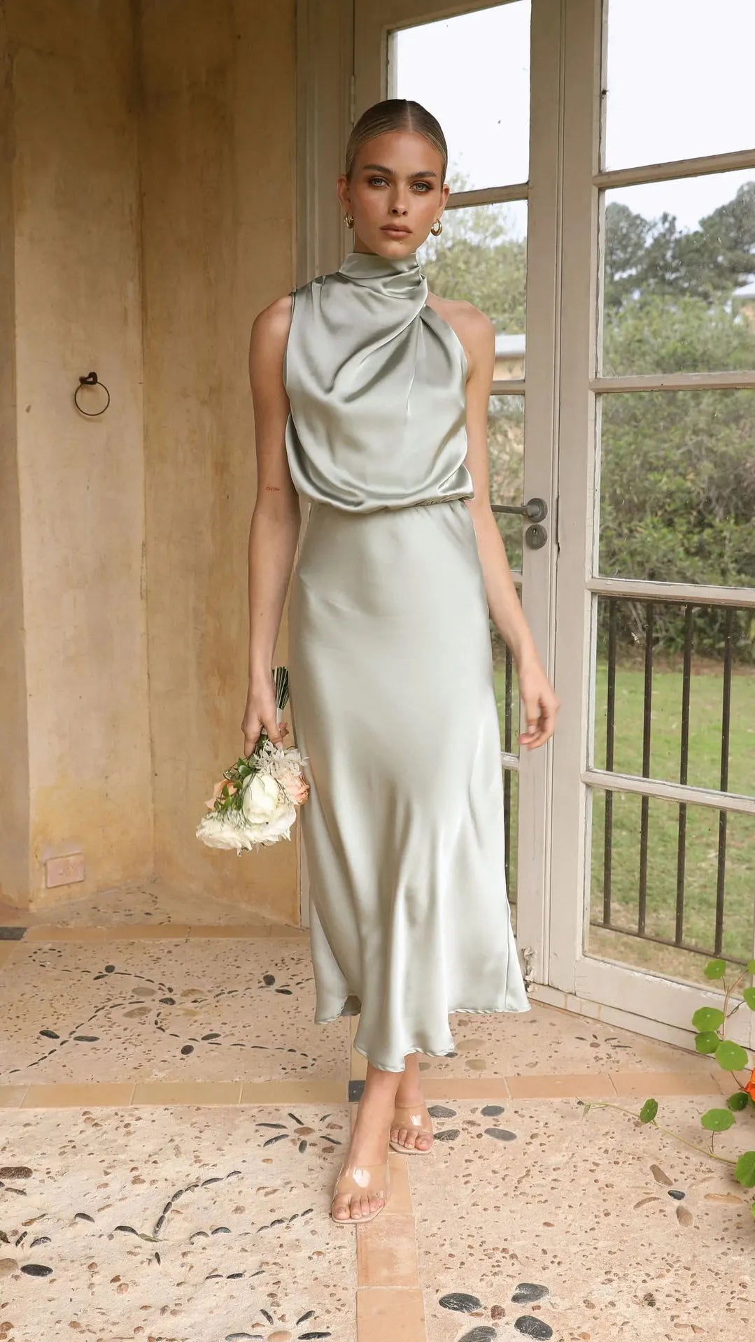Halter Neck Zipper Evening Dress