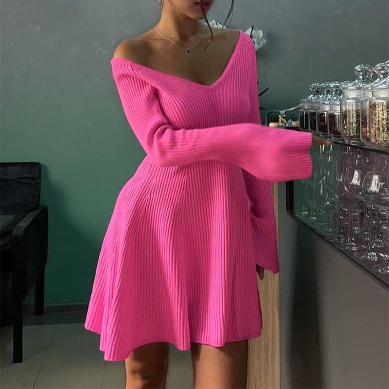 Long Sleeve Y2K Knitted Mini Dress