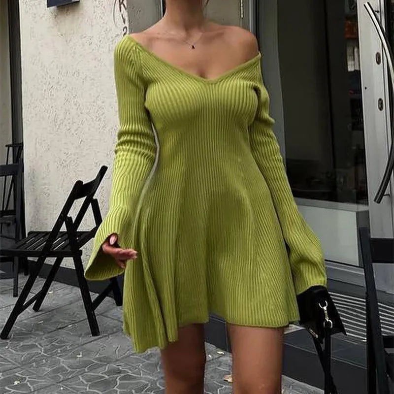 Long Sleeve Y2K Knitted Mini Dress