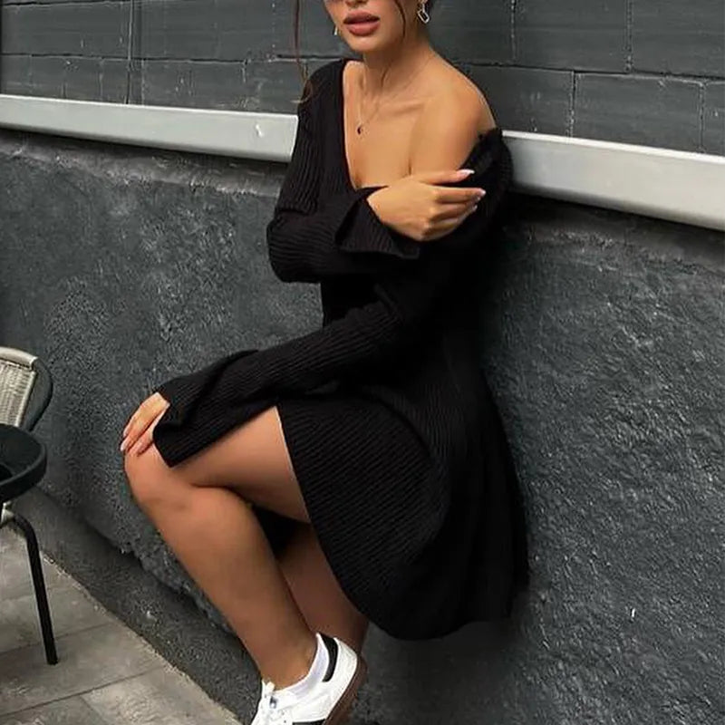Long Sleeve Y2K Knitted Mini Dress