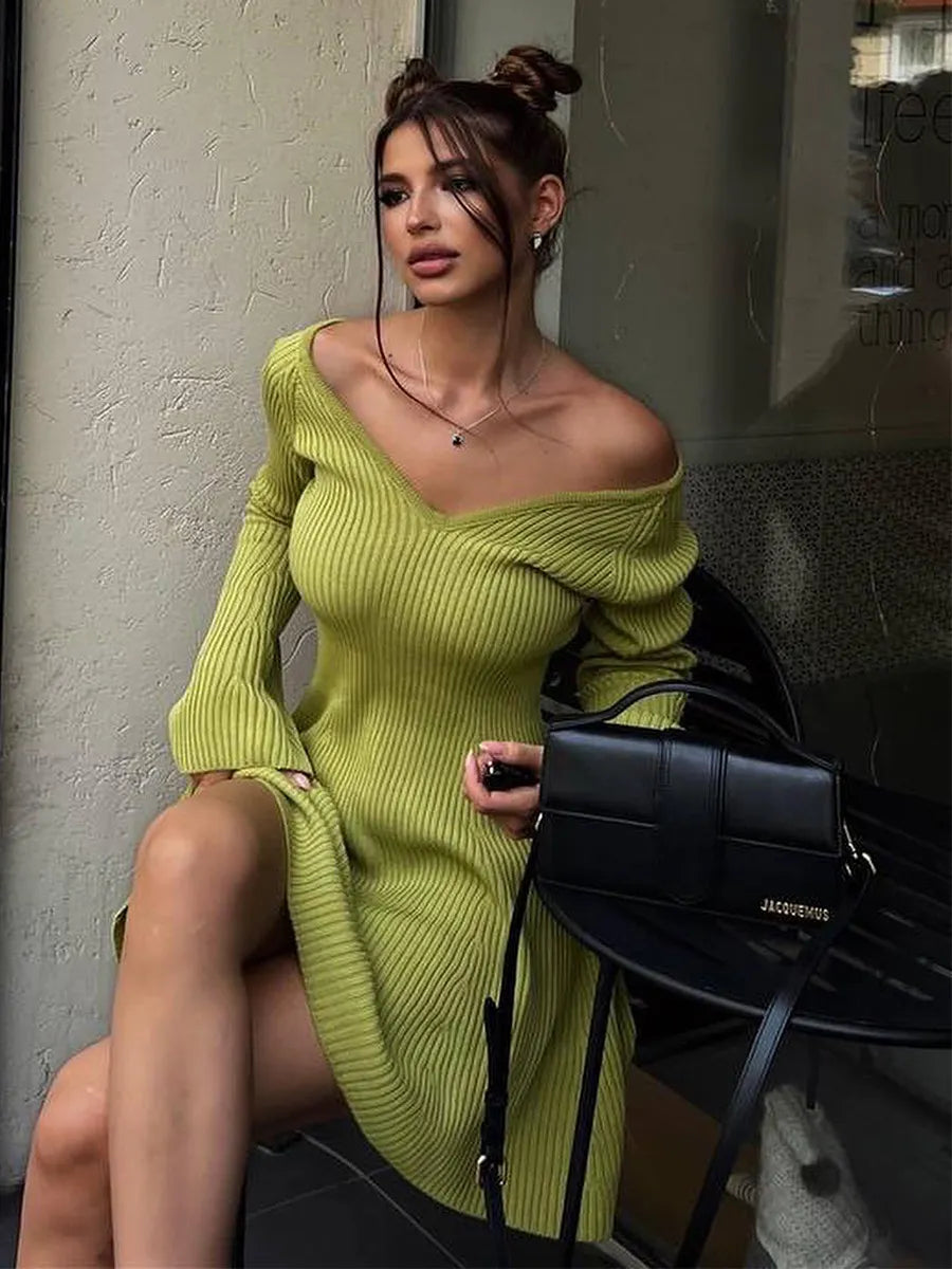 Long Sleeve Y2K Knitted Mini Dress