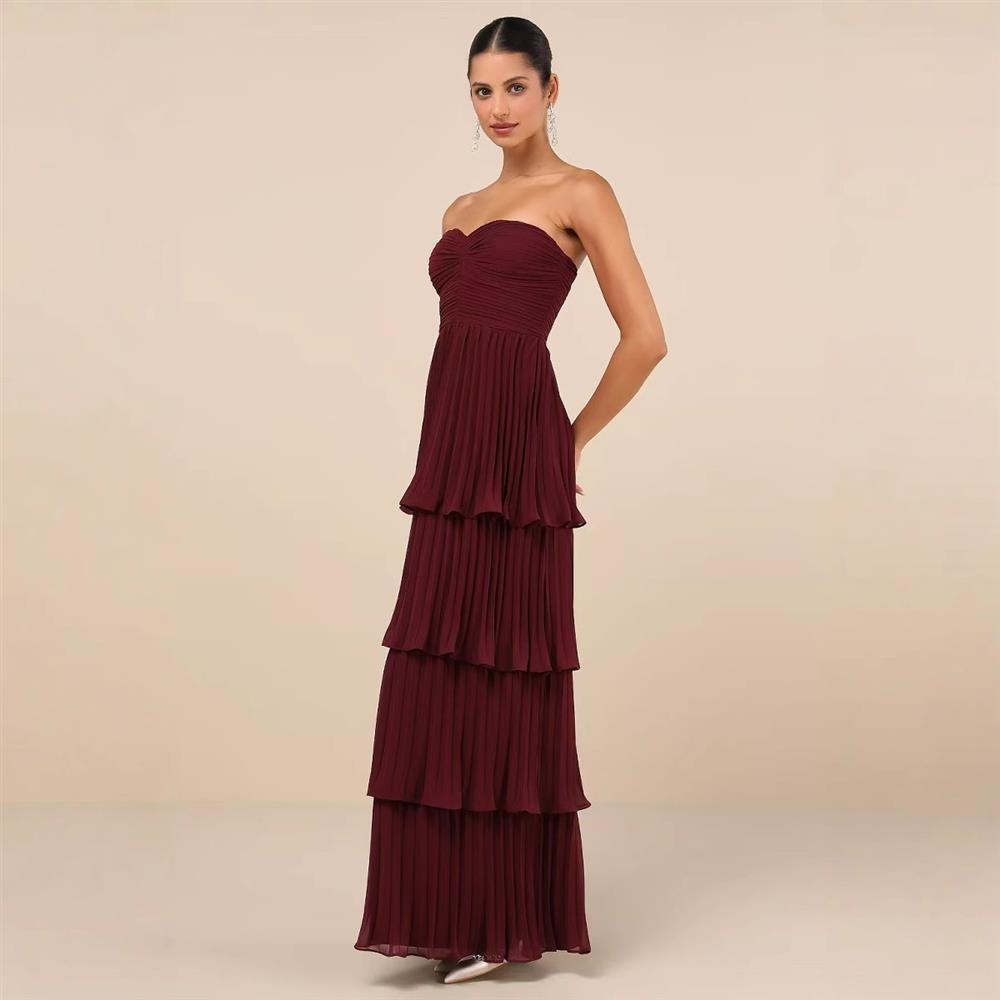 Off-Shoulder Pleat Tiered Maxi Dress