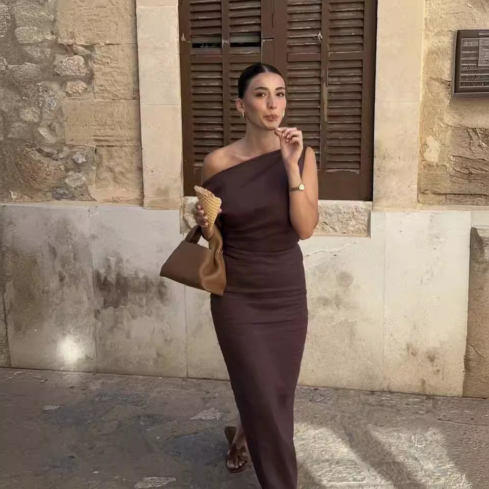 Off Shoulder Draping Effect Slim Fit Maxi Dress