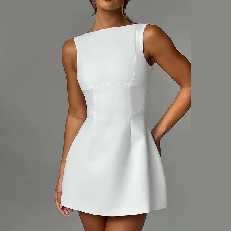 Backless High Waist Sleeveless Short Dress