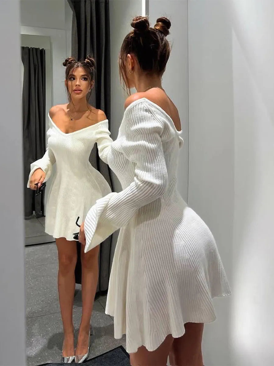 Long Sleeve Y2K Knitted Mini Dress