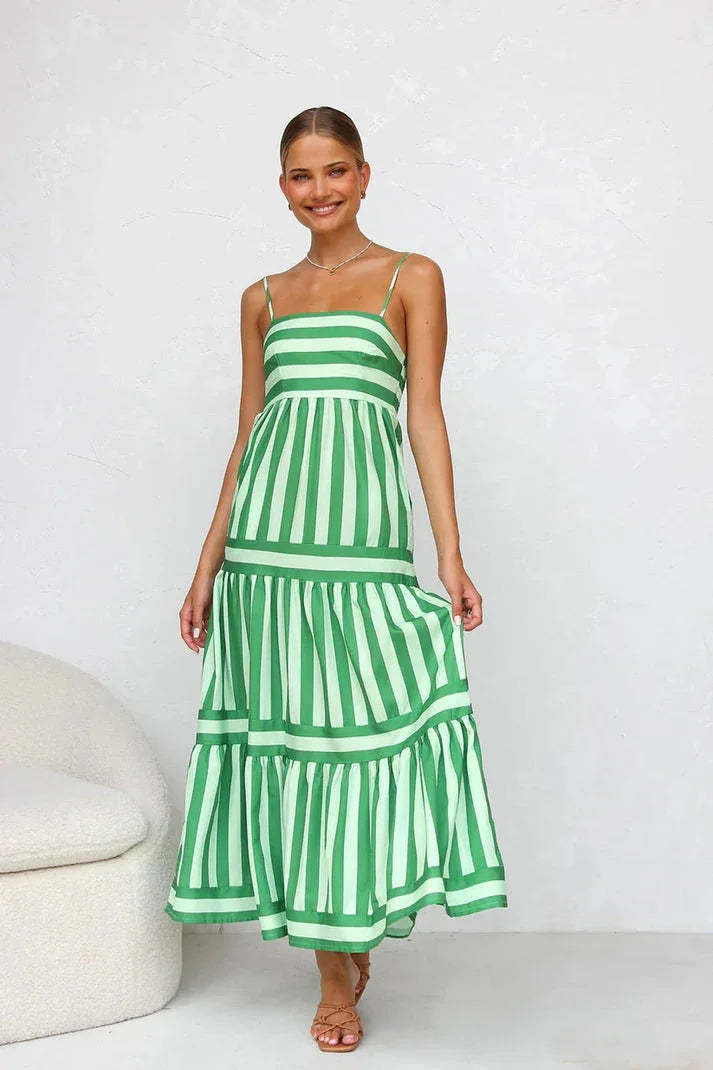 Striped Suspender Pocket Maxi Dress