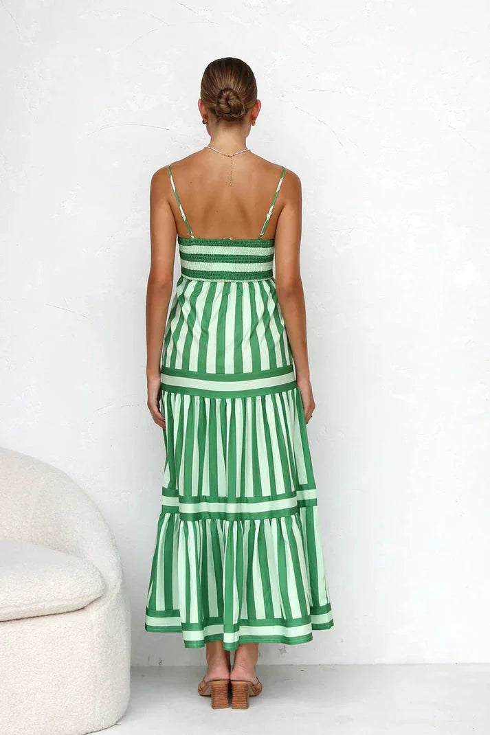 Striped Suspender Pocket Maxi Dress