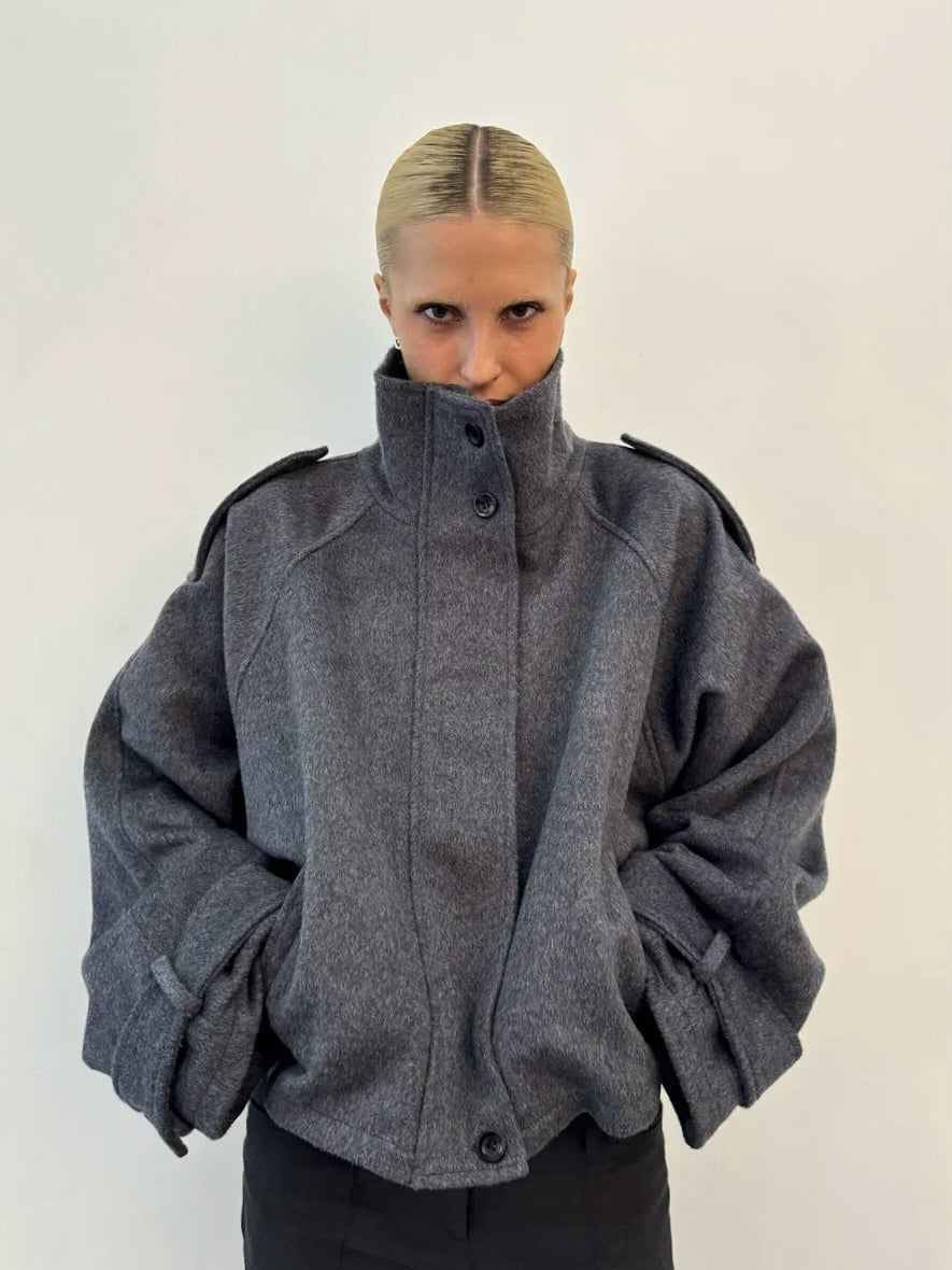 Olga Wool High Collar Short Coat