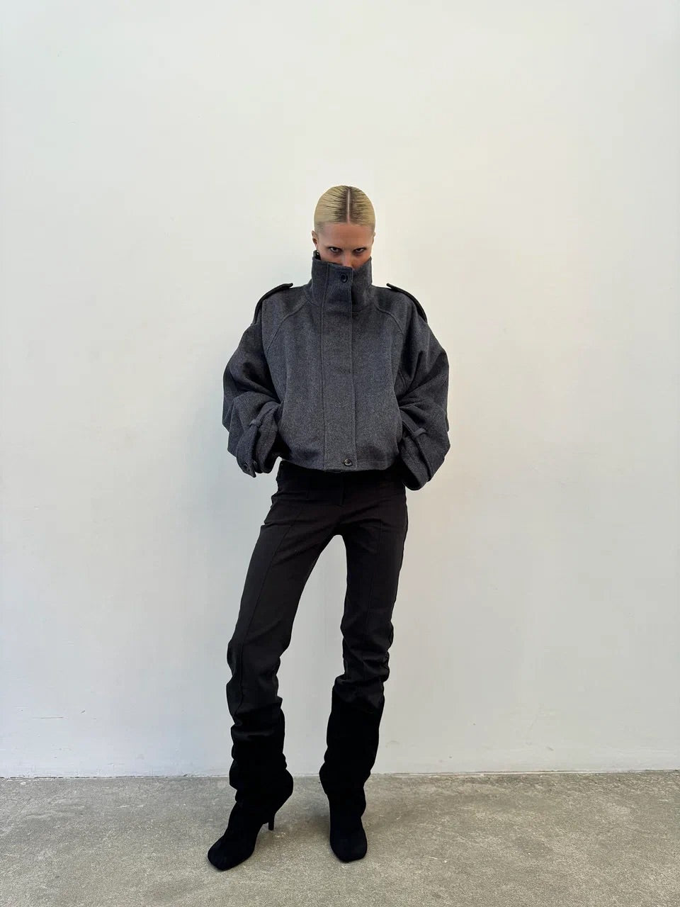 Olga Wool High Collar Short Coat