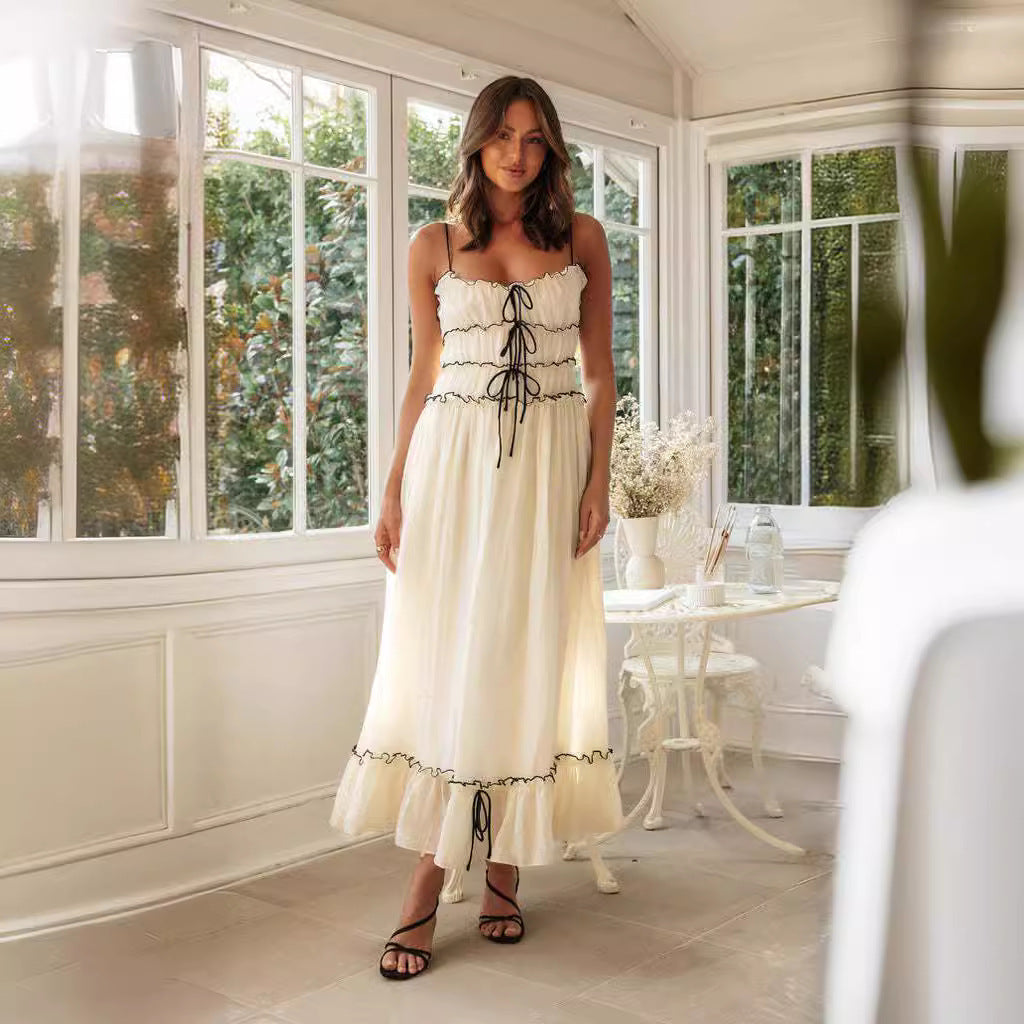 Moon cotton Flow Pleated Bow Dress
