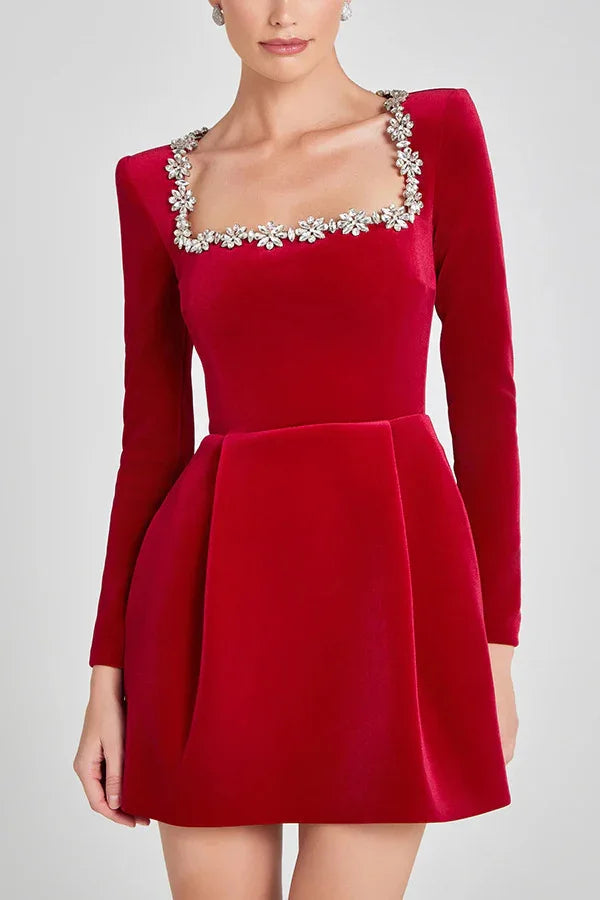 Elegant Square Neck Mini Dress
