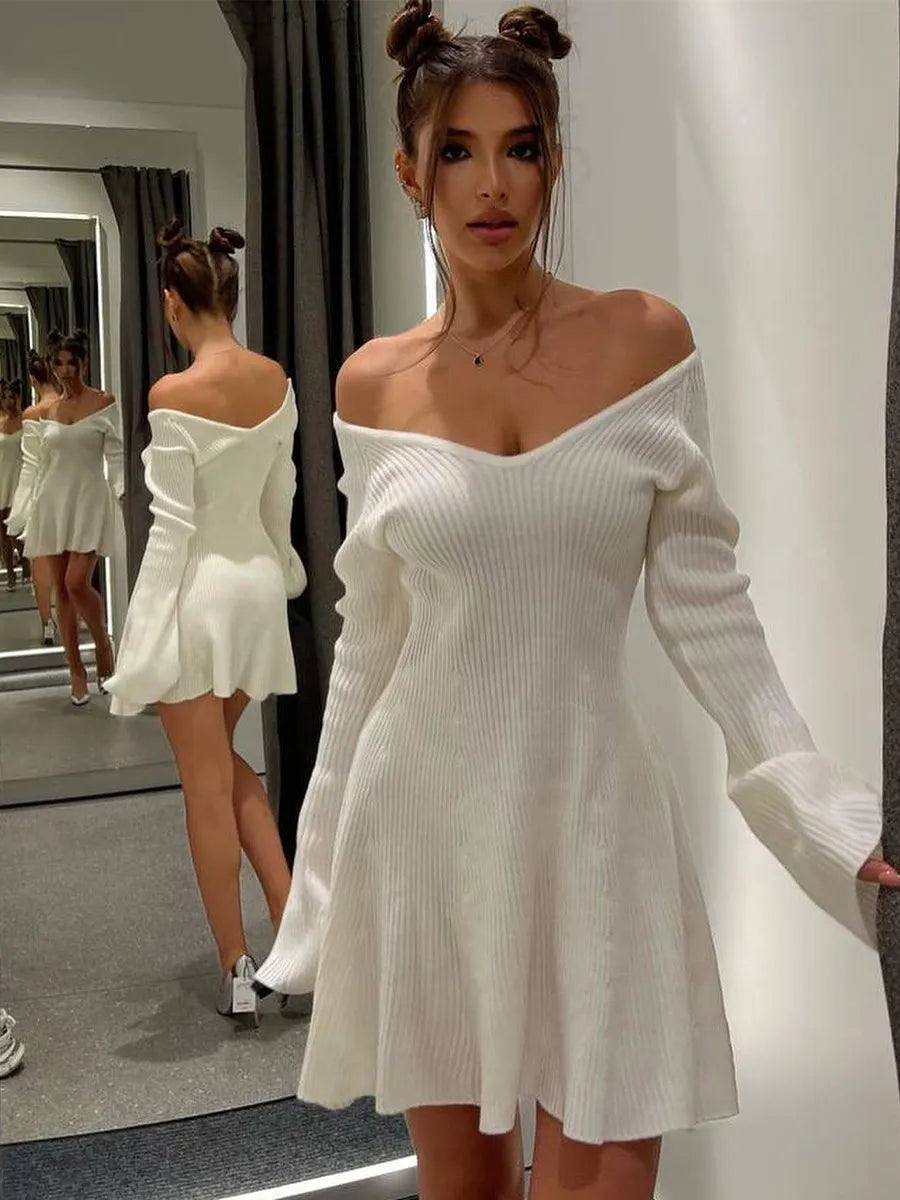 Long Sleeve Y2K Knitted Mini Dress