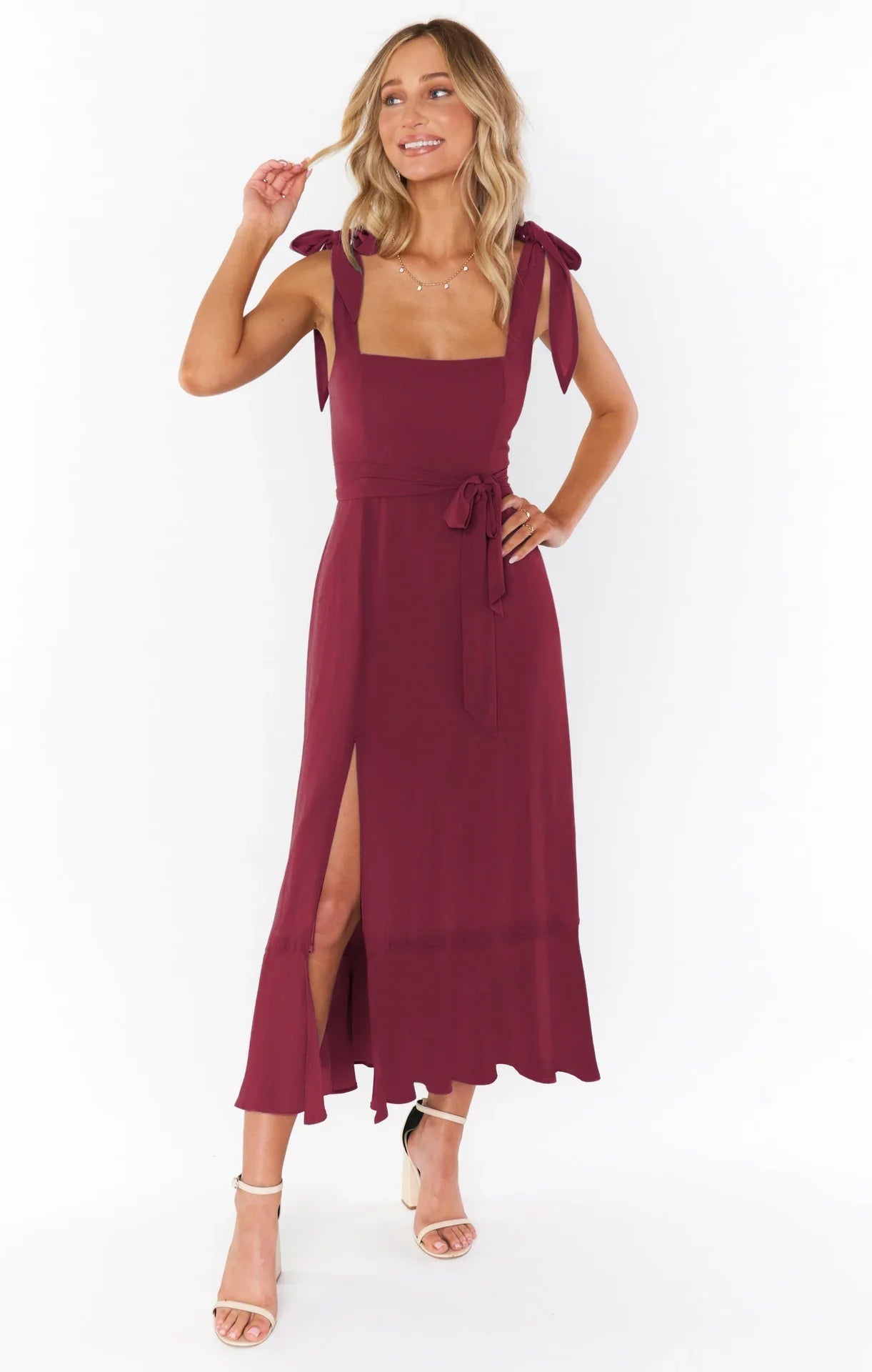Summer Breeze Split Suspender  Midi Dress