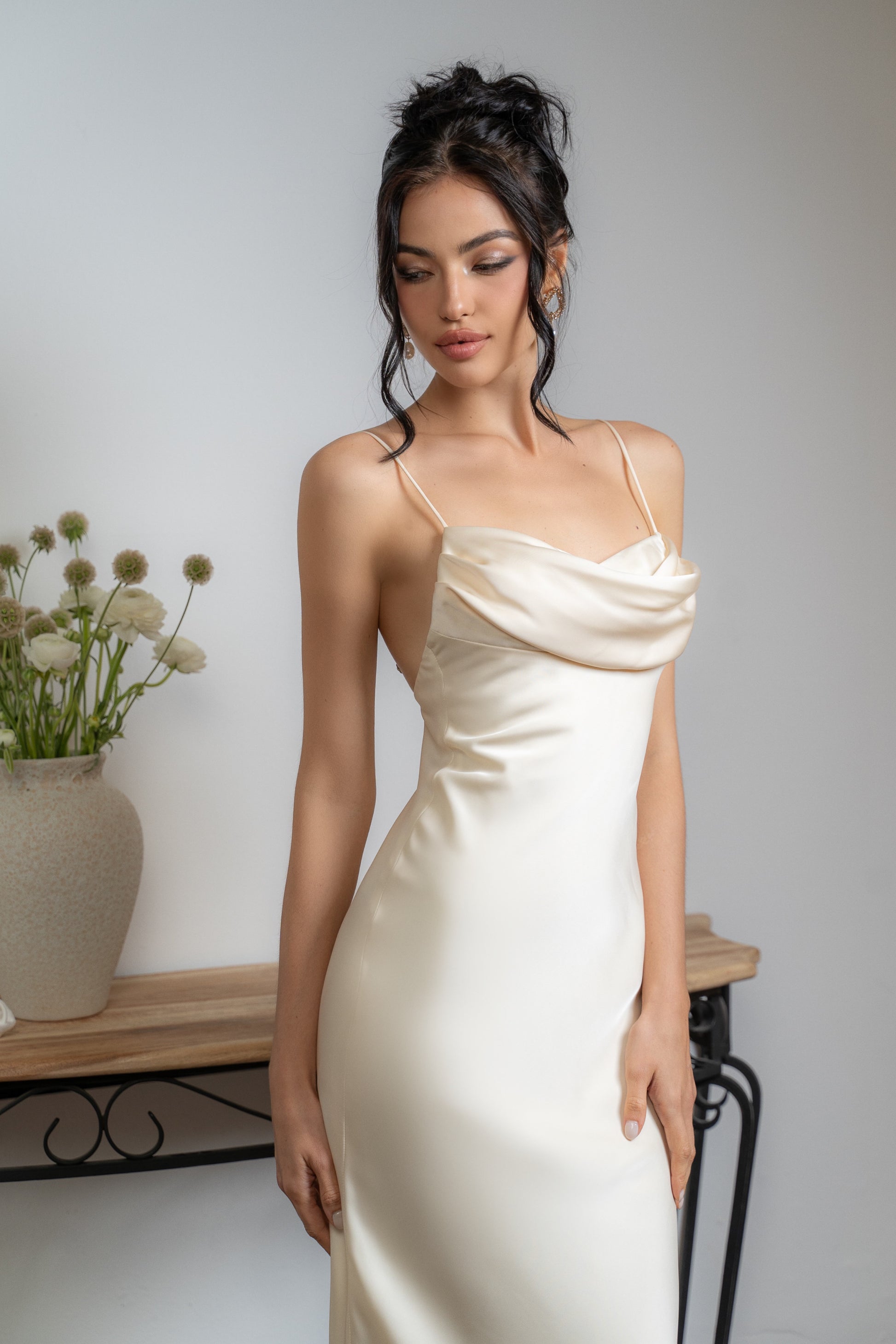 Satin Slip Tie Back Maxi Dress with Open Back