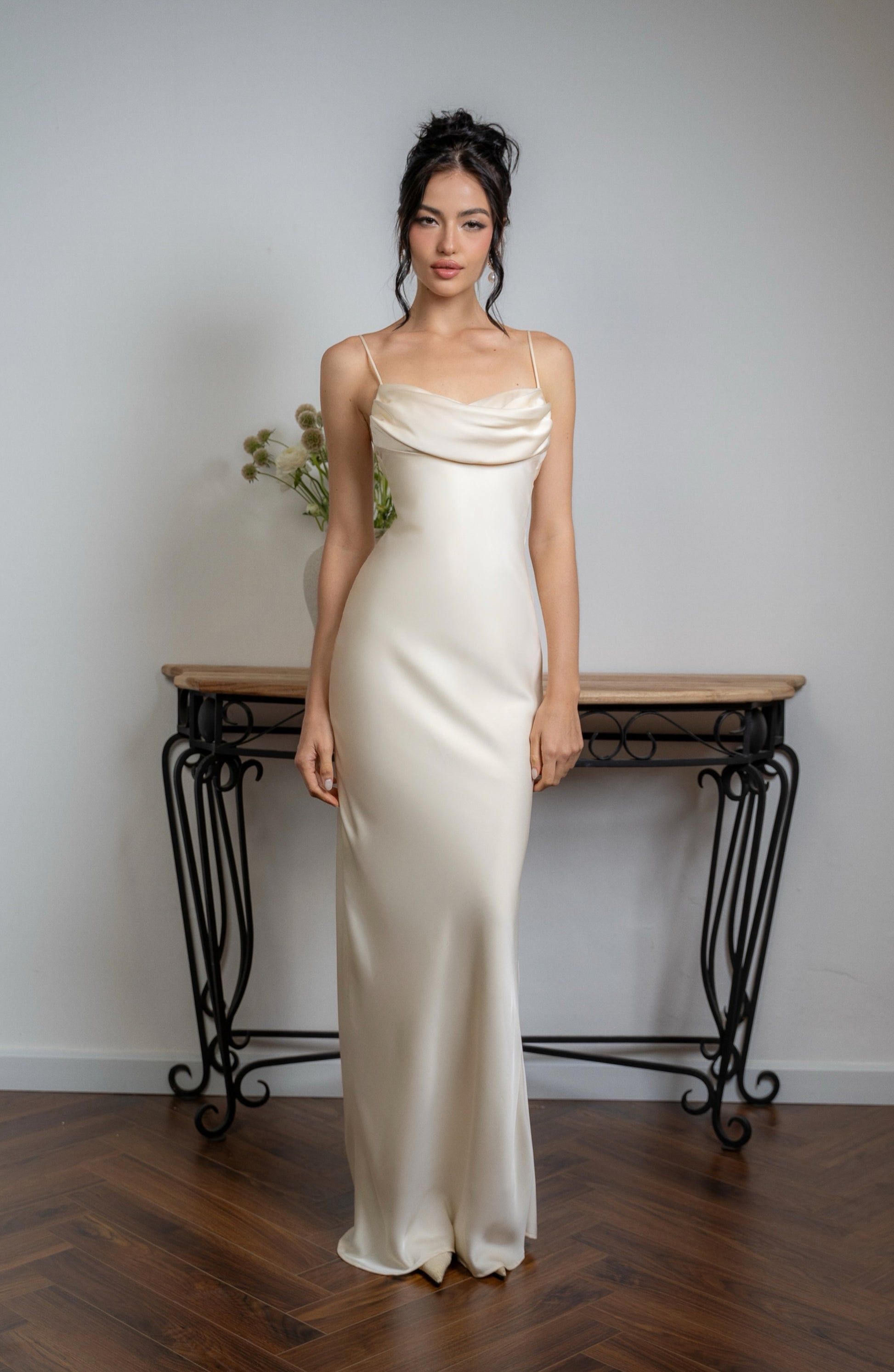Satin Slip Tie Back Maxi Dress with Open Back