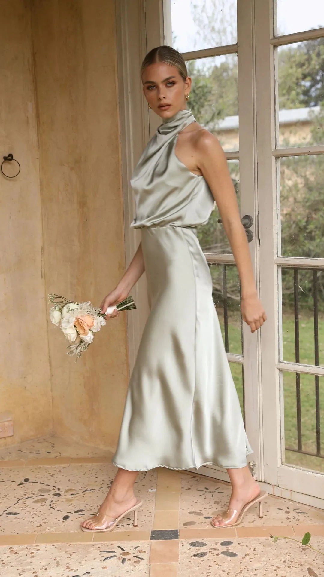 Halter Neck Zipper Evening Dress