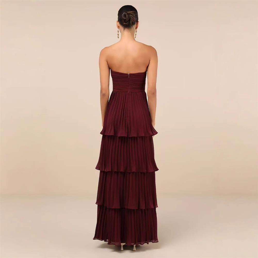 Off-Shoulder Pleat Tiered Maxi Dress