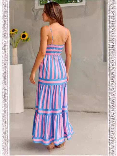 Striped Suspender Pocket Maxi Dress