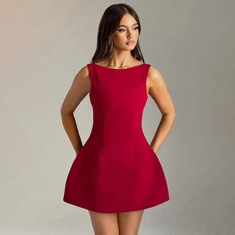 Backless High Waist Sleeveless Short Dress