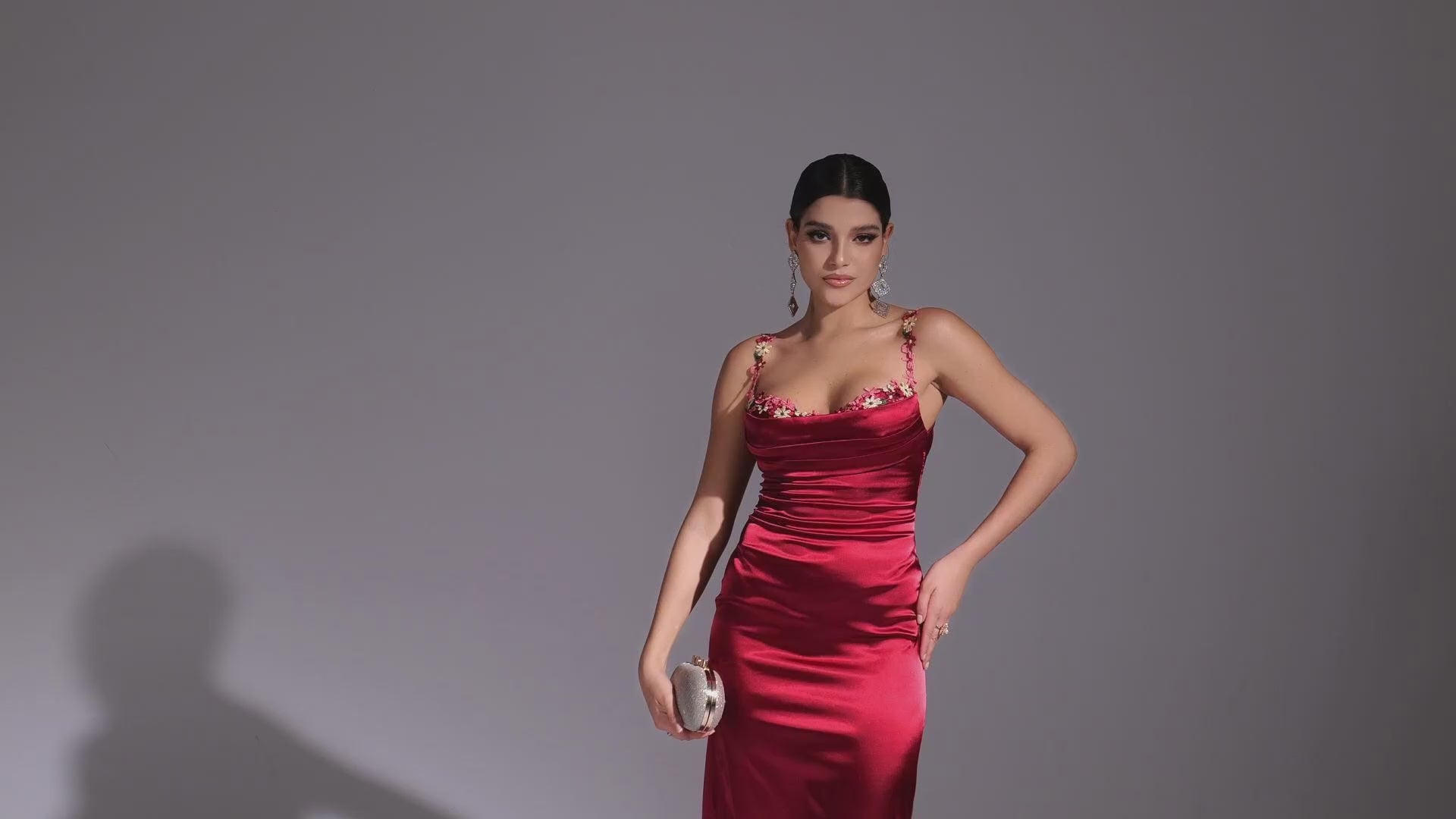 Embellished Strap Tie Back Satin Bodycon Maxi Dress