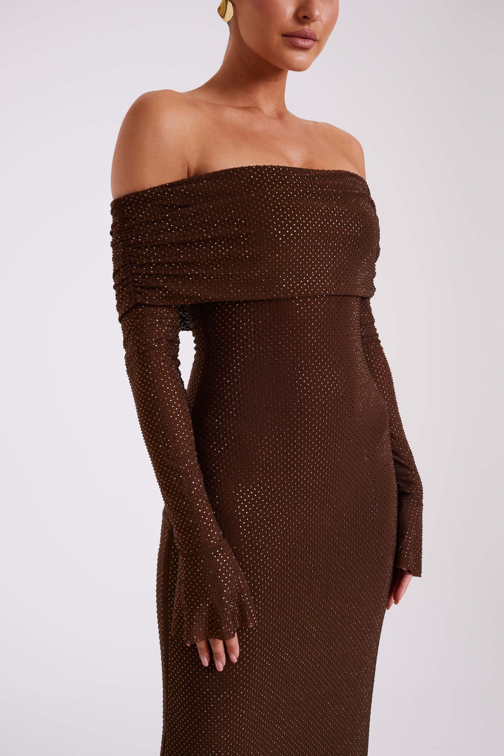 Luxe Sequins Off Shoulder Bodycon Dress