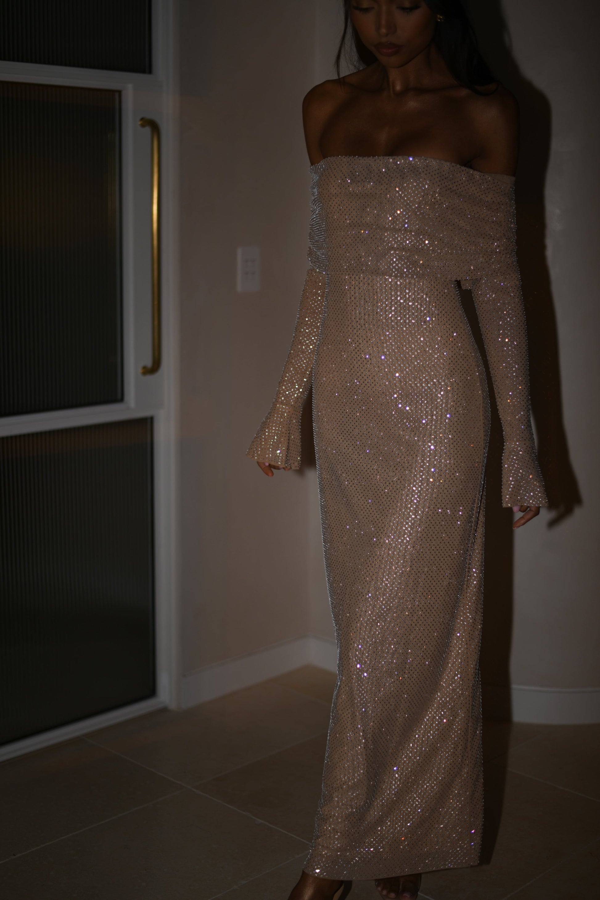 Luxe Sequins Off Shoulder Bodycon Dress