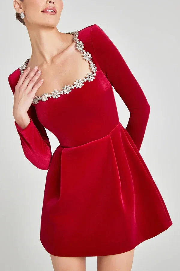 Elegant Square Neck Mini Dress