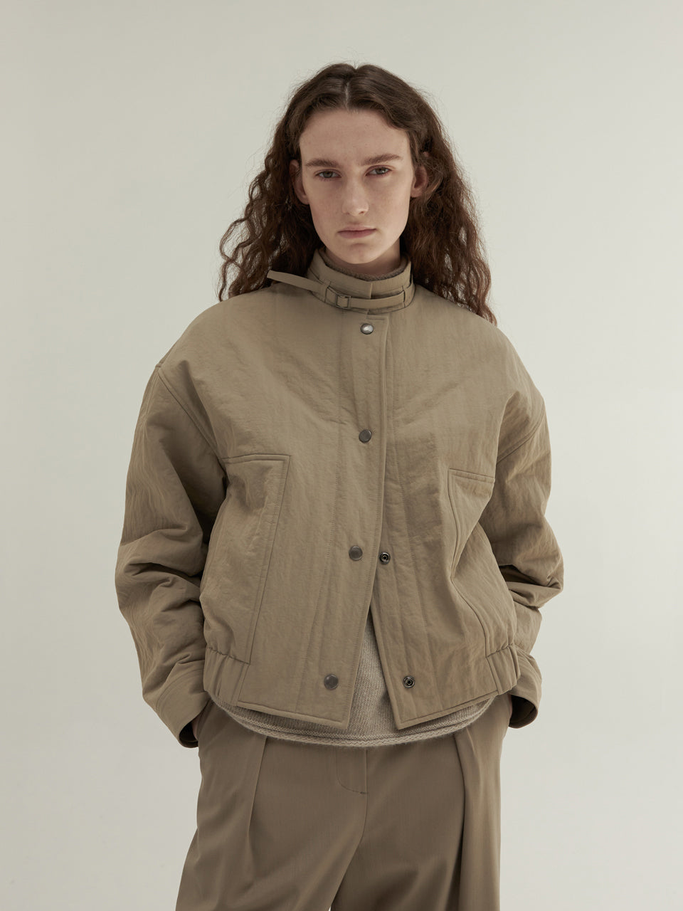 Button Round Neck Women's Down Jacket