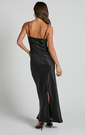 Embellished Strap Tie Back Satin Bodycon Maxi Dress