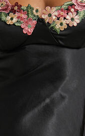 Embellished Strap Tie Back Satin Bodycon Maxi Dress